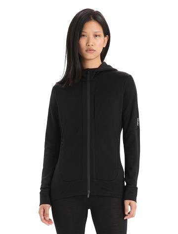 Women's Icebreaker Merino Quantum III Long Sleeve Zip Hoodie Black | CA 1269XYUF